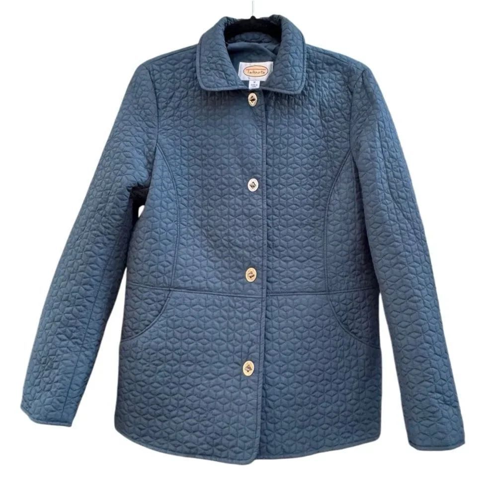 Talbots Women's Teal Quilted Button Down Puff Jacket Size Medium
